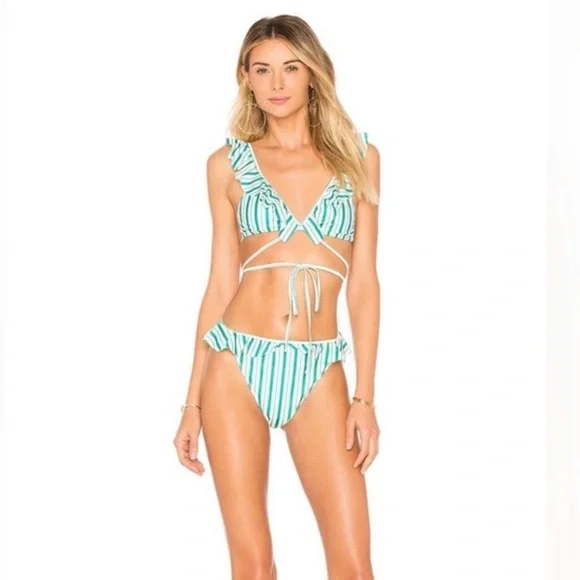 Lovers + Friends Green and White Striped Ruffle Tie Bikini - Picture 4 of 8